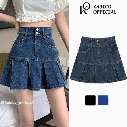 Ảnh của Chân váy jean ngắn kaki cạp cao xếp ly, chân váy ngắn kiểu dáng thanh lịch phong cách_v38