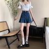 Ảnh của Chân váy jean ngắn kaki cạp cao xếp ly, chân váy ngắn kiểu dáng thanh lịch phong cách_v38