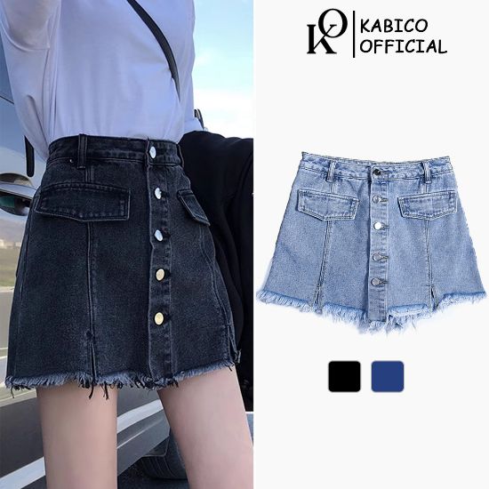 Picture of Quần short nữ giả váy KABICO cạp cao tua gấp, quần jean ngắn nữ phong cách Ulzzang G1