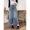 Ảnh của Chân váy jean dài KABICO xẻ trước cạp cao tua rua, váy jean nữ dáng rộng chữ a phong cách Hàn Quốc A4