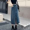 Ảnh của Chân váy jean dài KABICO xẻ trước cạp cao tua rua, váy jean nữ dáng rộng chữ a phong cách Hàn Quốc A4