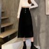 Ảnh của Chân váy nữ cạp cao xẻ gấu, chân váy jean nữ lệch vạt xẻ trước tua gấu mẫu mới _A5