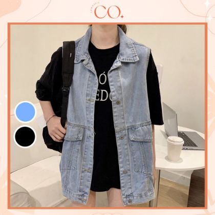 Ảnh của Áo gile jean nam nữ KABICO cá tính áo khoác bò dáng rộng phong cách Ulzzang_G3