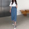 Ảnh của Chân váy jean dài nữ qua gối cạp cao, váy dài xẻ trước lưng cao phong cách ulzzang A8
