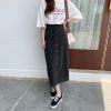 Ảnh của Chân váy jean dài nữ qua gối cạp cao, váy dài xẻ trước lưng cao phong cách ulzzang A8