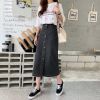 Ảnh của Chân váy jean dài nữ qua gối cạp cao, váy dài xẻ trước lưng cao phong cách ulzzang A8