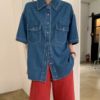 Ảnh của Áo sơ mi jean nữ cộc tay KABICO, áo sơ mi bò oversize form rộng 2 túi phong cách ulzzang G5