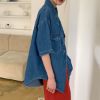 Ảnh của Áo sơ mi jean nữ cộc tay KABICO, áo sơ mi bò oversize form rộng 2 túi phong cách ulzzang G5