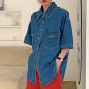 Ảnh của Áo sơ mi jean nữ cộc tay KABICO, áo sơ mi bò oversize form rộng 2 túi phong cách ulzzang G5
