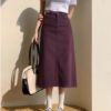 Picture of Chân váy jean kaki xòe xẻ gấu, chân váy bò nữ dài cạp cao chỉnh gấu phong cách A9