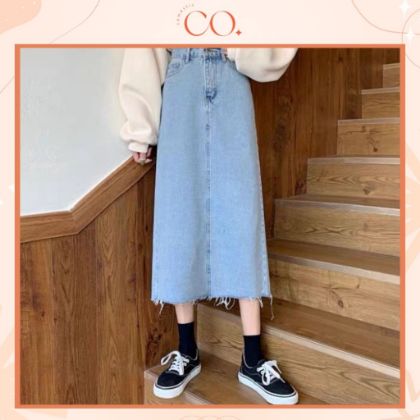 Ảnh của Chân váy nữ cạp cao, chân váy midi tua gấu xẻ sau phong cách_A10