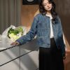 Picture of Áo khoác Jean nữ dài tay, áo khoác jean KABICO không cổ phong cách Ulzzang_G8