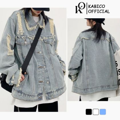 Ảnh của Áo khoác Jean dáng dài, áo jean KABICO dài tay tua rua phong cách unisex_G9