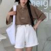 Ảnh của Quần short jean nữ KABICO kaki nữ lưng cao, quần sooc đùi jean cạp cao ống rộng sắn gấu C3