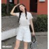 Ảnh của Quần short jean nữ KABICO kaki nữ lưng cao, quần sooc đùi jean cạp cao ống rộng sắn gấu C3