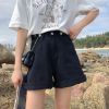 Ảnh của Quần short jean nữ KABICO kaki nữ lưng cao, quần sooc đùi jean cạp cao ống rộng sắn gấu C3