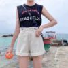 Ảnh của Quần short jean nữ KABICO kaki nữ lưng cao, quần sooc đùi jean cạp cao ống rộng sắn gấu C3