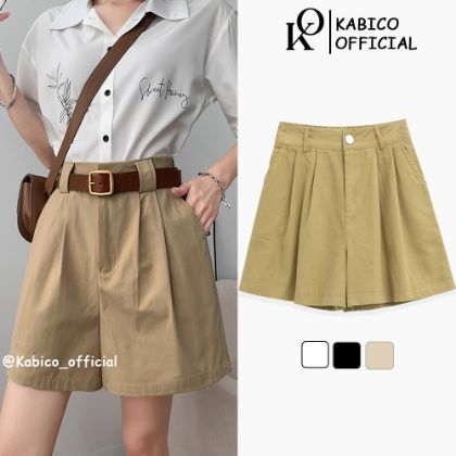 Ảnh của Quần short nữ kaki cạp cao KABICO quần short ống rộng lưng cao phong cách Hàn Quốc C7