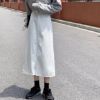 Ảnh của Chân váy jean nữ dài xẻ tà trước, chân váy kaki bò dài cạp cao phong cách ulzzang A12