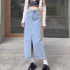 Ảnh của Chân váy jean nữ dài xẻ tà trước, chân váy kaki bò dài cạp cao phong cách ulzzang A12