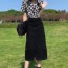 Ảnh của Chân váy jean nữ dài xẻ tà trước, chân váy kaki bò dài cạp cao phong cách ulzzang A12