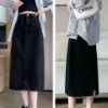 Ảnh của Chân váy jean dài KABICO cạp điều chỉnh độ rộng bụng phong cách, váy jean dáng dài cạp cao thanh lịch A14