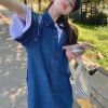 Ảnh của Váy sơ mi jean nữ dáng dài cộc tay, đầm sơ mi nữ form rộng phong cách ulzzang A18