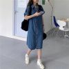 Ảnh của Váy sơ mi jean nữ dáng dài cộc tay, đầm sơ mi nữ form rộng phong cách ulzzang A18
