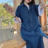 Ảnh của Váy sơ mi jean nữ dáng dài cộc tay, đầm sơ mi nữ form rộng phong cách ulzzang A18