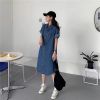 Ảnh của Váy sơ mi jean nữ dáng dài cộc tay, đầm sơ mi nữ form rộng phong cách ulzzang A18