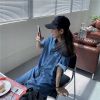 Ảnh của Váy sơ mi jean nữ dáng dài cộc tay, đầm sơ mi nữ form rộng phong cách ulzzang A18