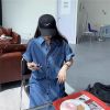 Ảnh của Váy sơ mi jean nữ dáng dài cộc tay, đầm sơ mi nữ form rộng phong cách ulzzang A18