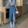 Ảnh của Chân váy cạp cao dài qua gối, chân váy midi jean/ kaki phong cách_A19