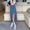 Ảnh của Chân váy cạp cao dài qua gối, chân váy midi jean/ kaki phong cách_A19