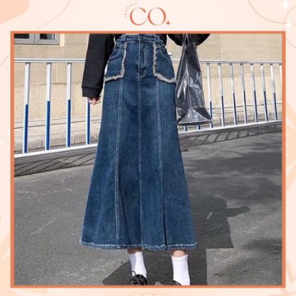 Ảnh của Chân váy jeans cạp cao, chân váy midi dáng dài phong cách Hàn Quốc_A20
