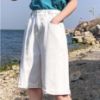 Ảnh của Quần short kaki nữ cạp cao ống rộng, quần sooc đùi nữ lưng cao tua gấu lưng cao ulzzang phong cách Hàn Quốc C21