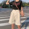 Ảnh của Quần short kaki nữ cạp cao ống rộng, quần sooc đùi nữ lưng cao tua gấu lưng cao ulzzang phong cách Hàn Quốc C21