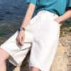Ảnh của Quần short kaki nữ cạp cao ống rộng, quần sooc đùi nữ lưng cao tua gấu lưng cao ulzzang phong cách Hàn Quốc C21