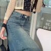 Ảnh của Chân váy jean cạp cao dài qua gối, chân váy dài tua gấu phong cách A25