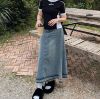 Ảnh của Chân váy jean cạp cao dài qua gối, chân váy dài tua gấu phong cách A25