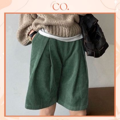 Ảnh của Quần short nhung cạp chun, quần short nhung cạp cao xếp ly phong cách_c27