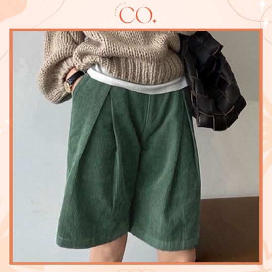 Ảnh của Quần short nhung cạp chun, quần short nhung cạp cao xếp ly phong cách_c27