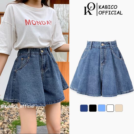 Picture of Quần shorts nữ KABICO cạp cao ống xòe, quần shorts jeans kiểu dáng dễ thương C31