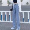 Picture of Quần jeans siêu dài cạp cao, quần jean ống rộng hai màu xanh đậm, xanh nhạt_j1