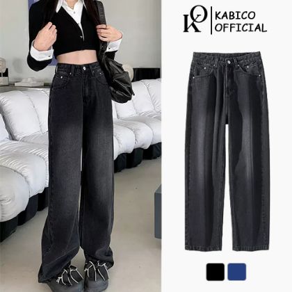 Ảnh của Quần jean nữ dài Kabico cạp cao, quần jean baggy xuông lưng cao ống rộng phong cách Ullzang J7