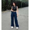 Ảnh của Quần jean kaki cạp cao, quần jean bò dáng dài ống rộng 3 màu trắng đen xanh J22