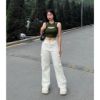Ảnh của Quần jean kaki cạp cao, quần jean bò dáng dài ống rộng 3 màu trắng đen xanh J22