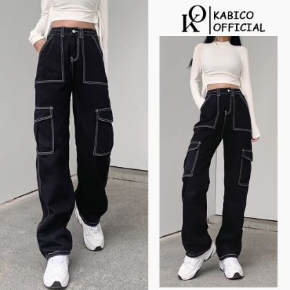 Ảnh của Quần jeans dài cạp cao. quần jeans ống rộng phong cách Hiphop_j23