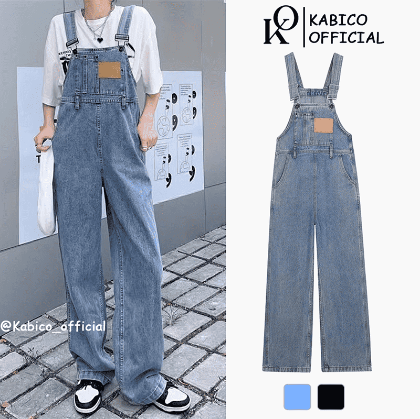 Ảnh của Quần yếm jeans nữ KABICO ống rộng, quần yếm xanh jean dài dáng rộng phong cách Hàn Quốc Y3