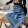 Ảnh của Quần yếm jeans nữ KABICO ống rộng, quần yếm xanh jean dài dáng rộng phong cách Hàn Quốc Y3